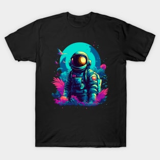 Vibrant Retro Spaceman Art Generated Planet Flora Design T-Shirt